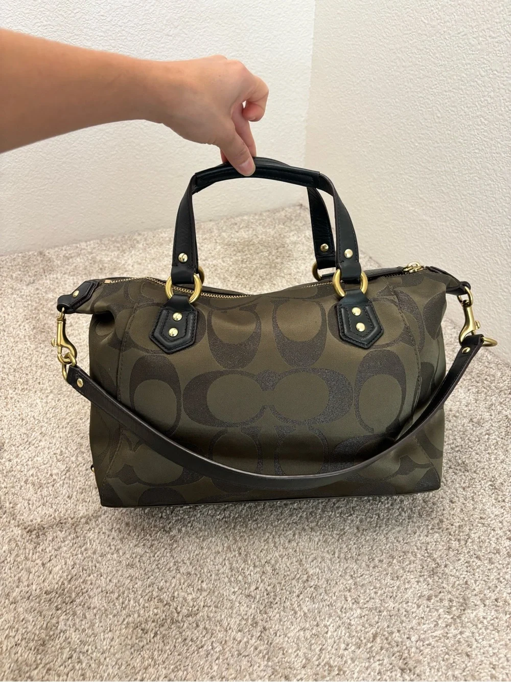 Coach Signature Satchel in Dark Brown and Black